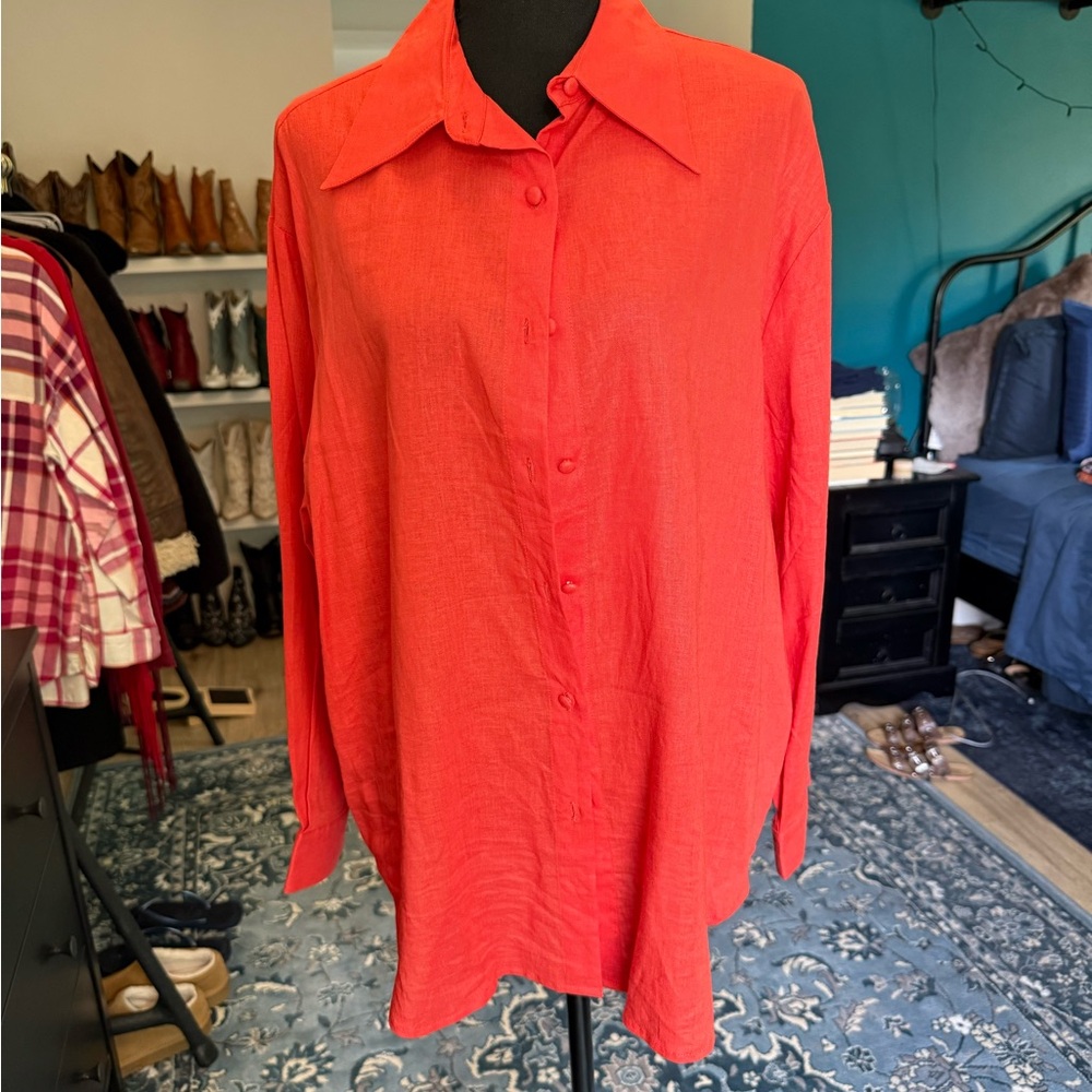 ROLLA'S Red Button Down Linen Shirt